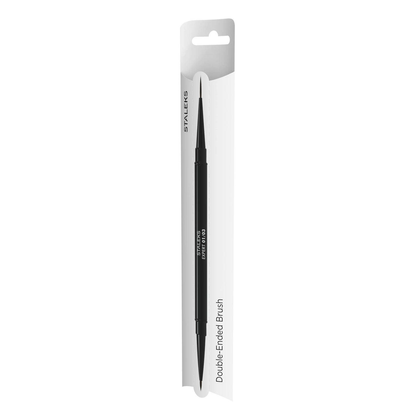 Emballage du pinceau Staleks Expert 01/03 double-ended brush avec manche noir et liner de précision