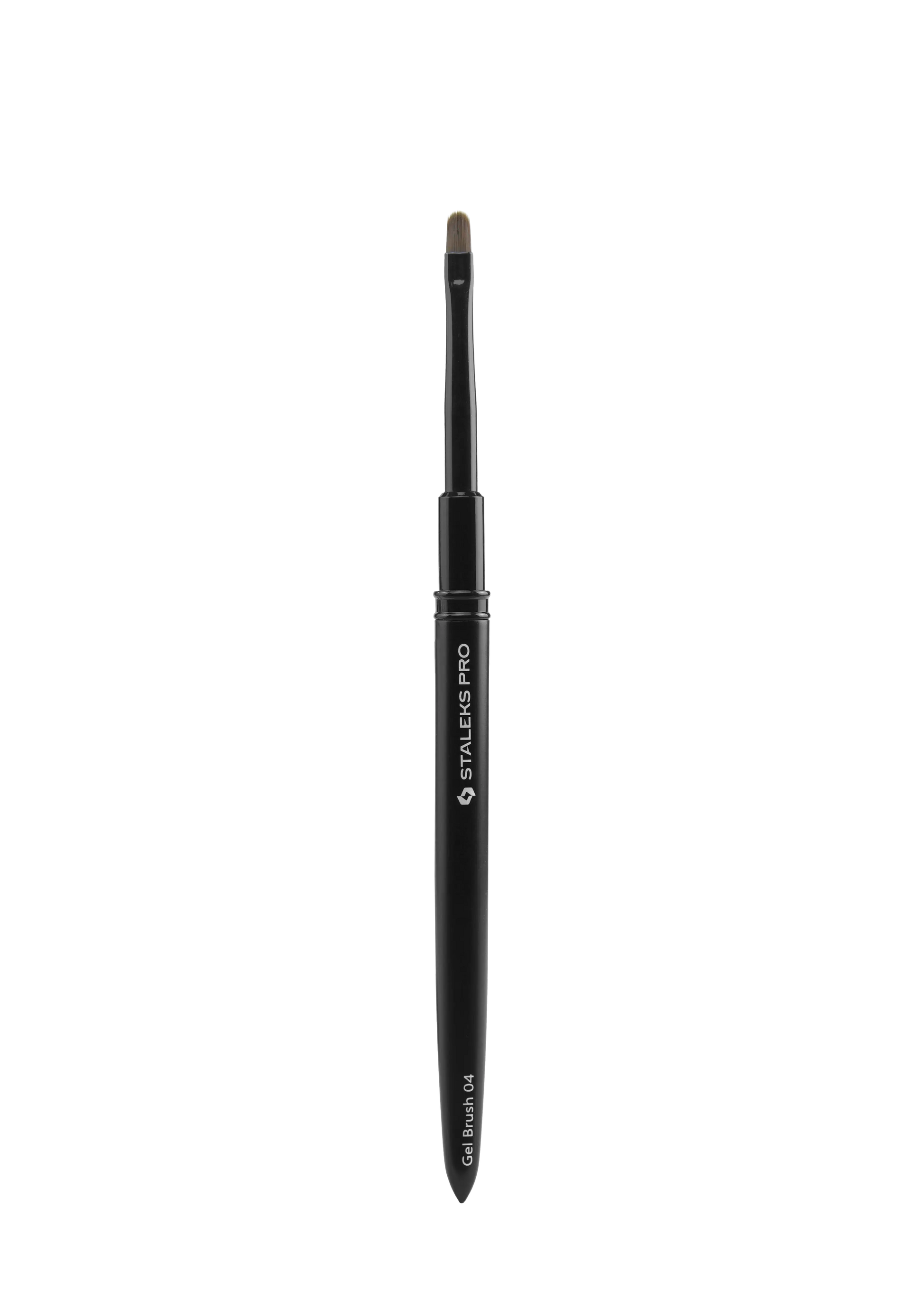Pinceau gel NBE-04 ouvert, forme ovale 4 mm, poils synthétiques en gros plan.