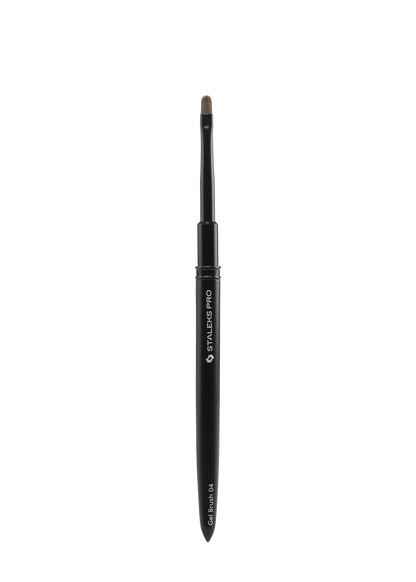 Pinceau gel NBE-04 ouvert, forme ovale 4 mm, poils synthétiques en gros plan.