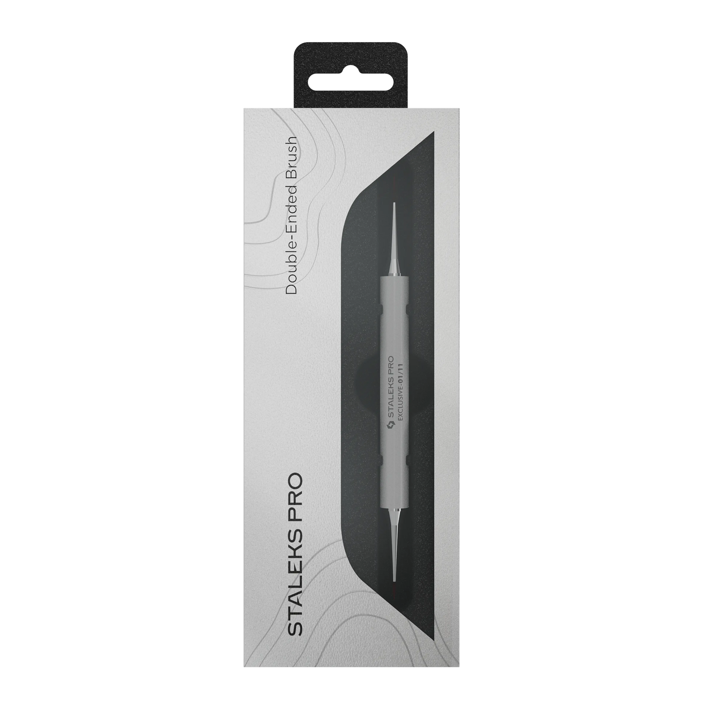 Packaging du pinceau liner double face Staleks Pro Exclusive 01/11 avec fenêtre transparente
