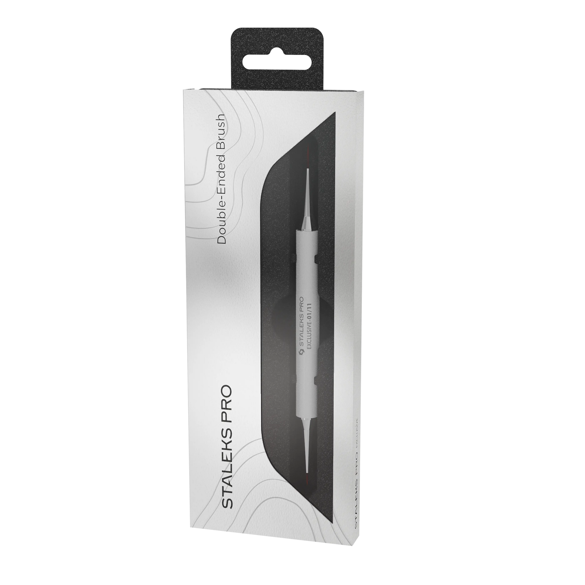 Boîte du pinceau double embout Staleks Pro Exclusive 01/11 pour liner, french et nail art professionnel