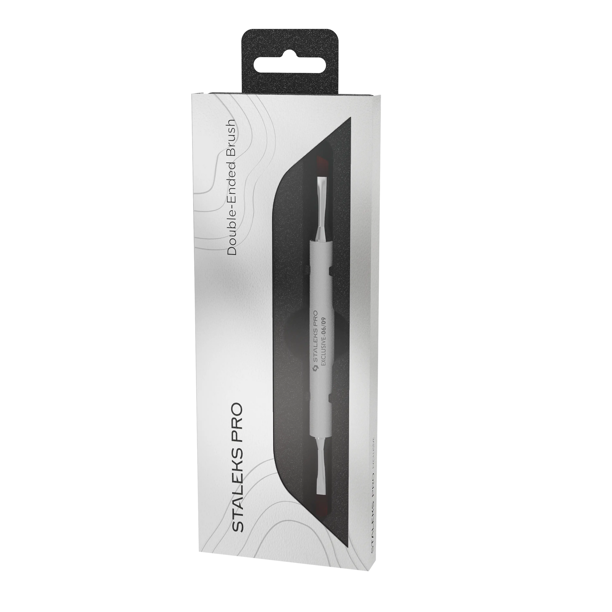 Boîte du pinceau double embout Staleks Pro Exclusive 06/09 pour gel professionnel et nail art