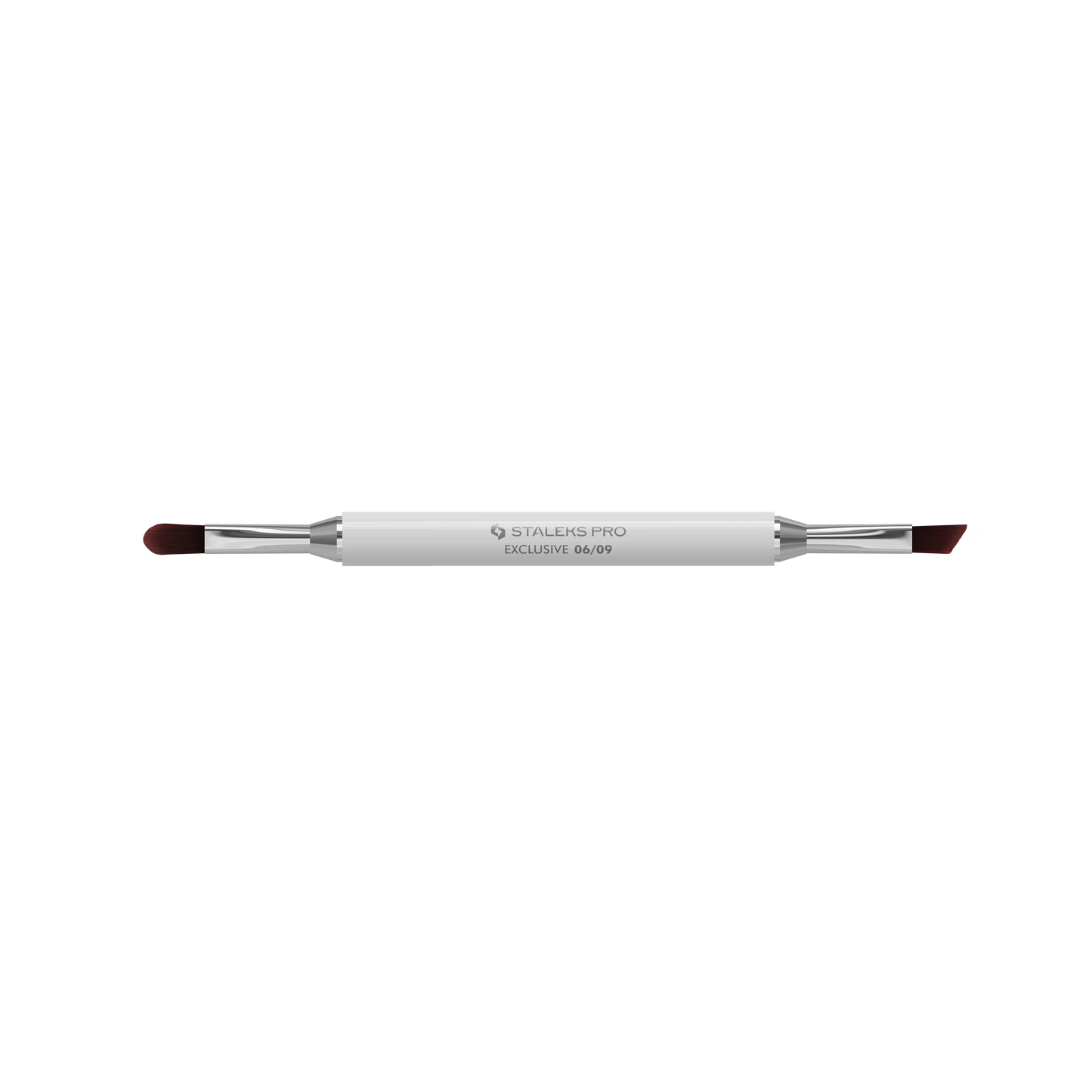 Pinceau double face Staleks Pro Exclusive 06/09 ouvert avec embout gel ovale et embout gel biseauté