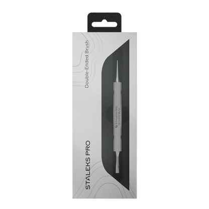 Packaging du pinceau double face Staleks Pro Exclusive 06/11 gel et liner avec fenêtre transparente