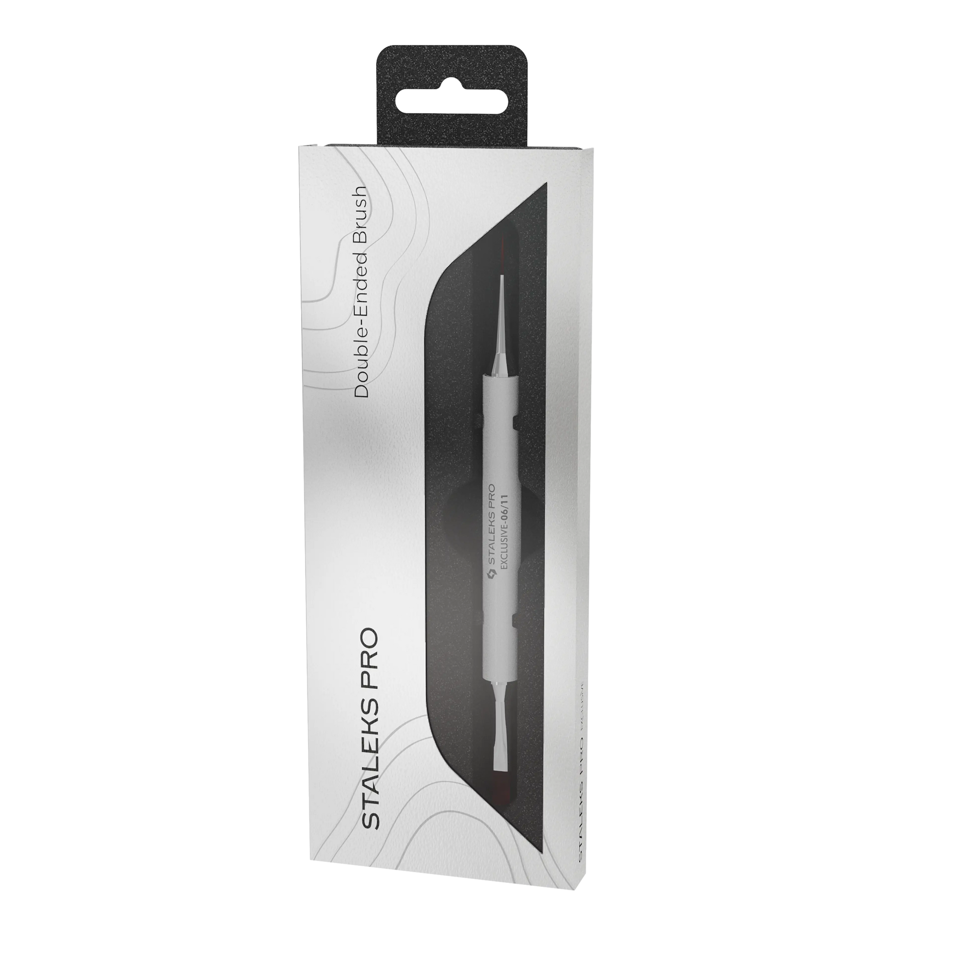Boîte du pinceau double embout Staleks Pro Exclusive 06/11 pour gel, french et nail art professionnel