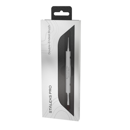 Boîte du pinceau double embout Staleks Pro Exclusive 06/11 pour gel, french et nail art professionnel