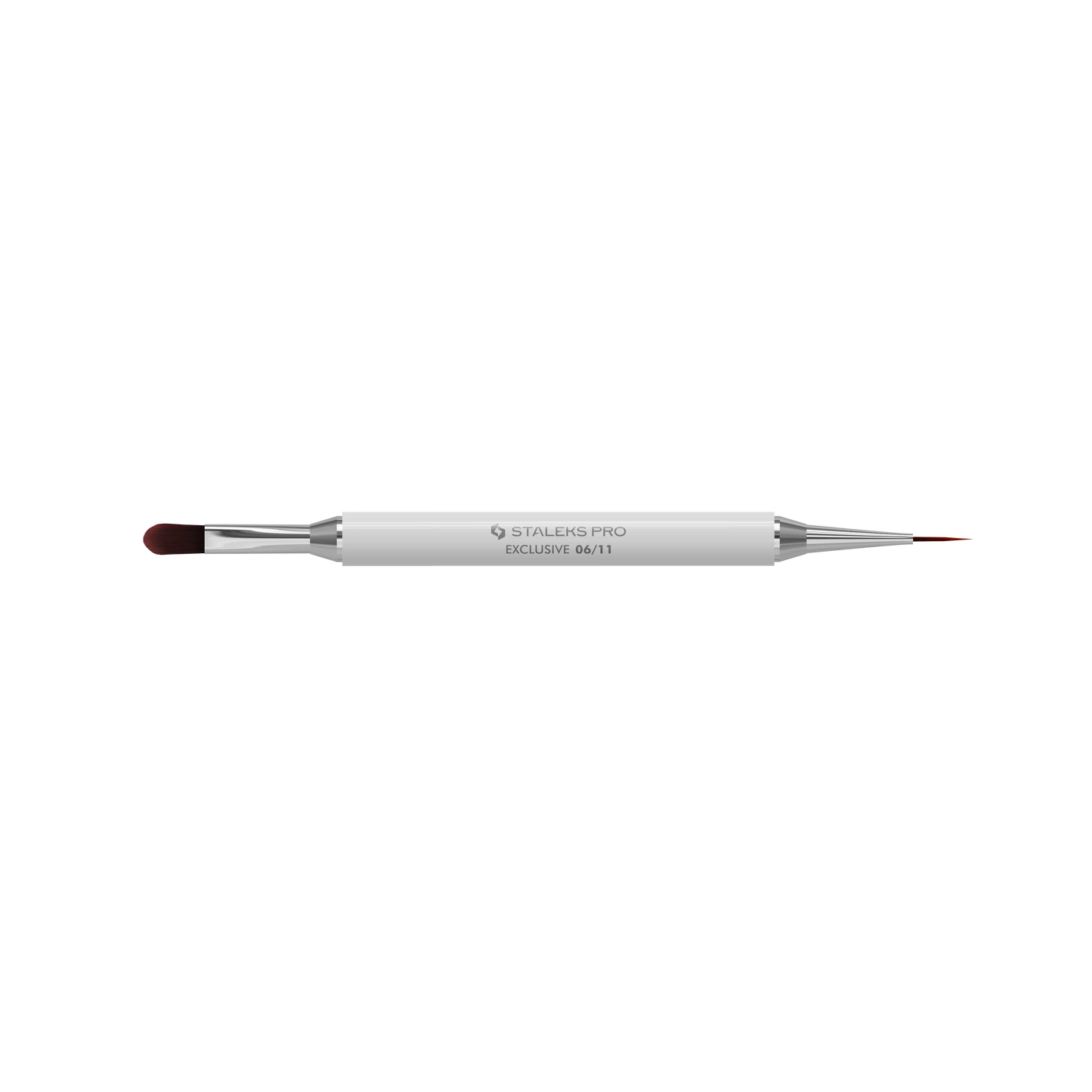 Pinceau double face Staleks Pro Exclusive 06/11 ouvert avec embout gel ovale et liner fin 12 mm