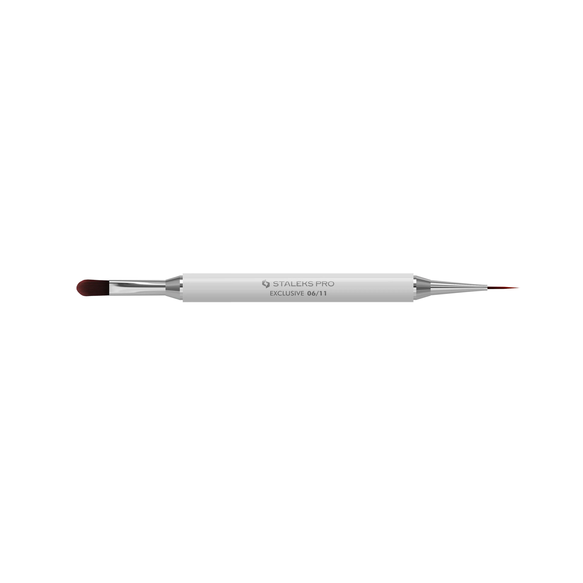 Pinceau double face Staleks Pro Exclusive 06/11 ouvert avec embout gel ovale et liner fin 12 mm
