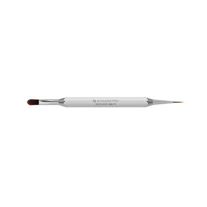 Pinceau double face Staleks Pro Exclusive 06/11 ouvert avec embout gel ovale et liner fin 12 mm