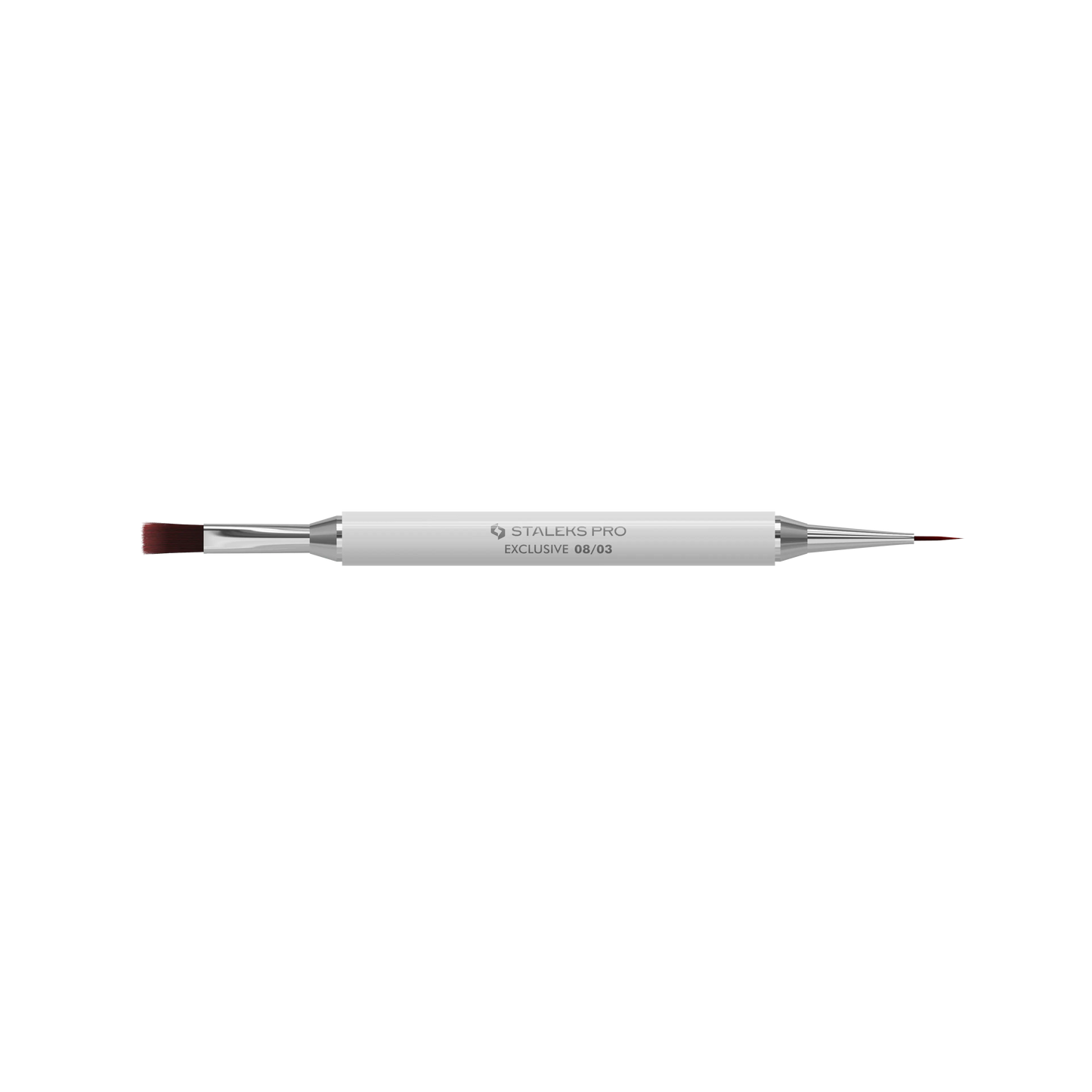 Pinceau double face Staleks Pro Exclusive 08/03 ouvert avec embout gel droit et liner fin pour nail art