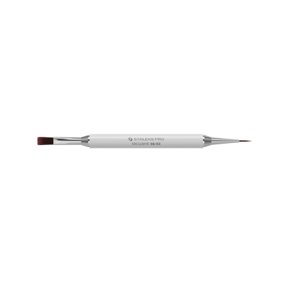 Pinceau double face Staleks Pro Exclusive 08/03 ouvert avec embout gel droit et liner fin pour nail art