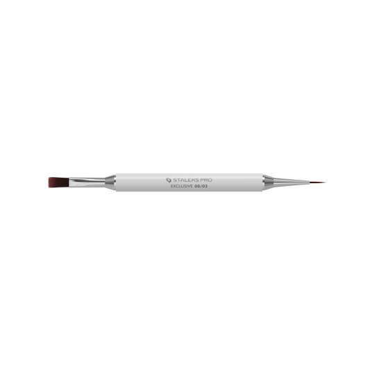 Pinceau double face Staleks Pro Exclusive 08/03 ouvert avec embout gel droit et liner fin pour nail art
