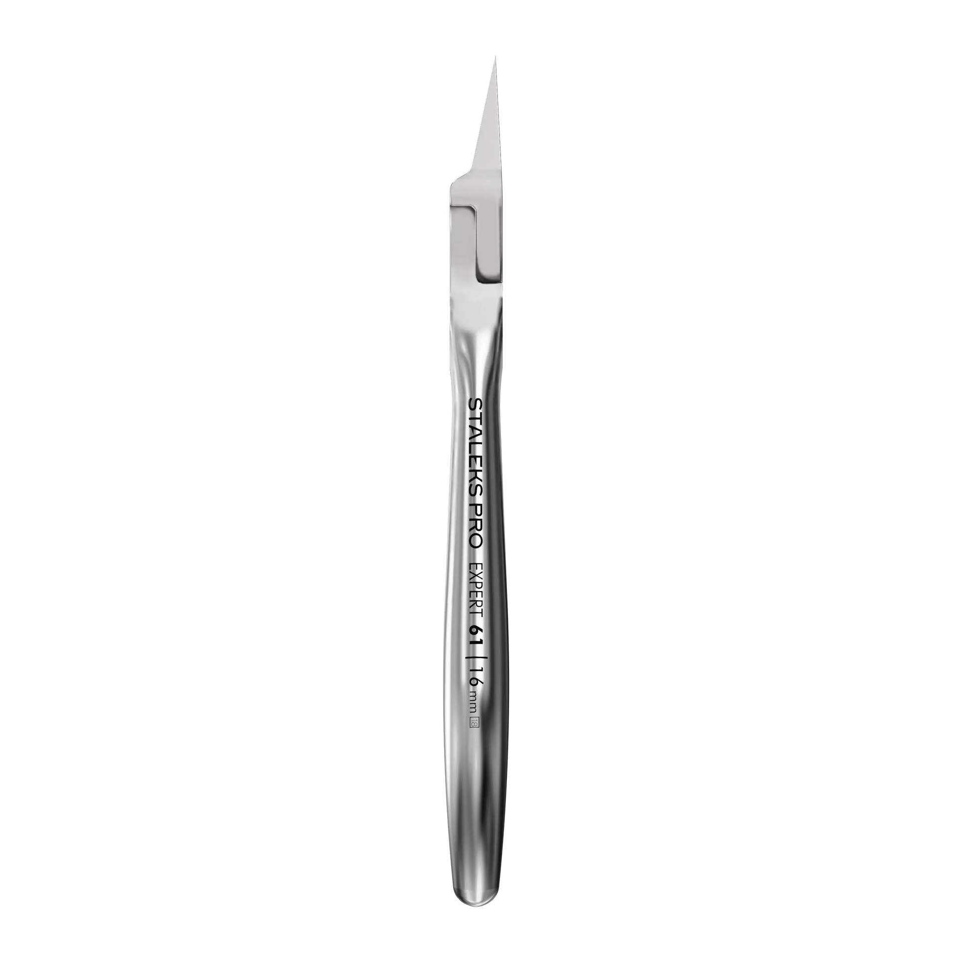 Profil latéral de la pince coupe-ongles incarnés STALEKS Expert NE-61-16, avec indication gravée sur la branche.
