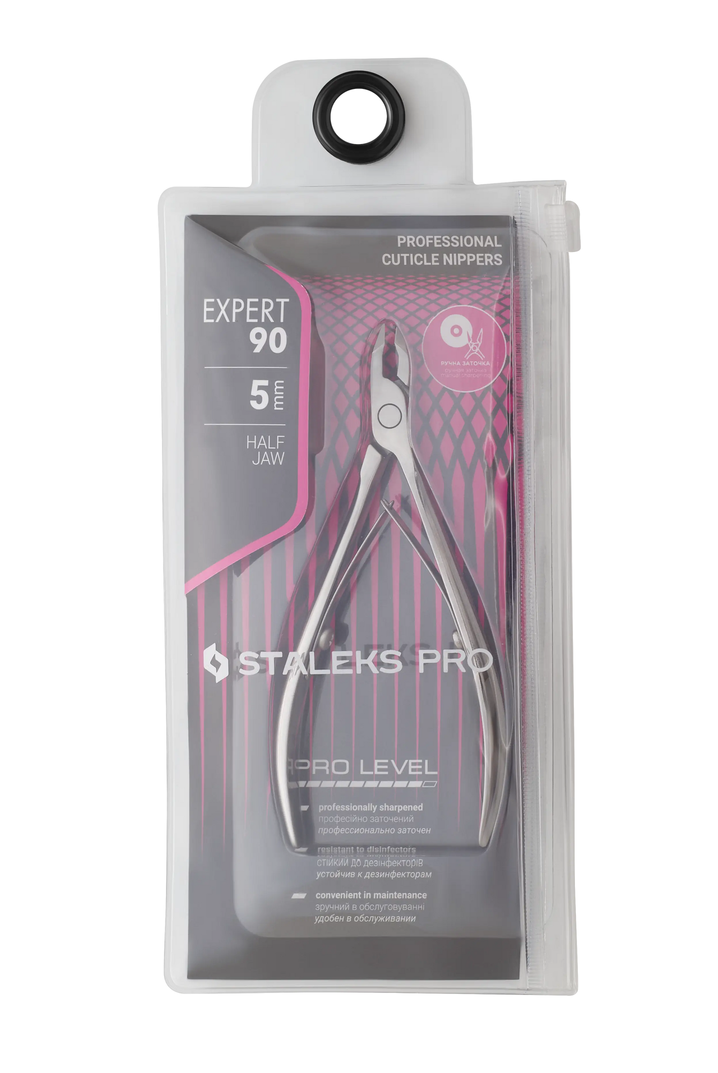 Emballage officiel STALEKS Expert 90 NE-90-5, pince à envies professionnelle présentée dans son étui plastique transparent.