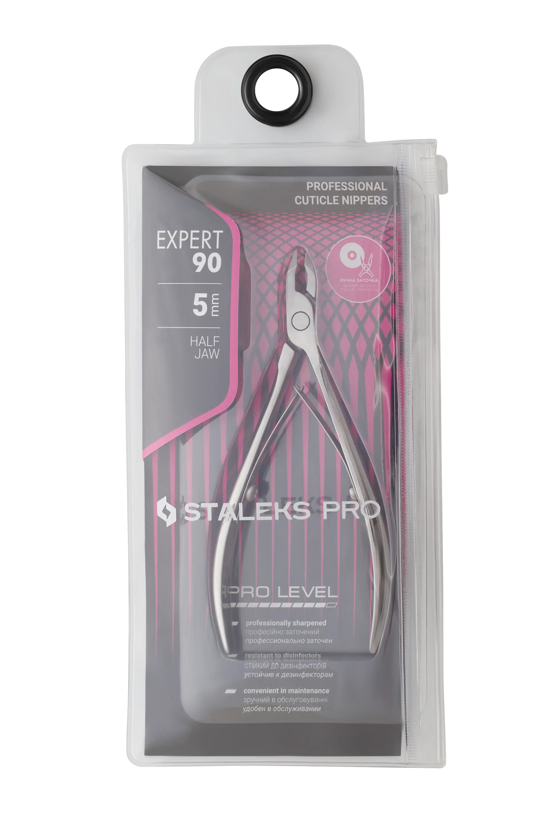Emballage officiel STALEKS Expert 90 NE-90-5, pince à envies professionnelle présentée dans son étui plastique transparent.