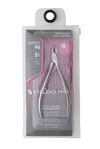 Emballage officiel STALEKS Expert 90 NE-90-5, pince à envies professionnelle présentée dans son étui plastique transparent.