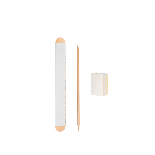 Contenu du kit jetable STALEKS EXPERT 30 avec lime papMam, bâtonnet en bois et mini-buffer