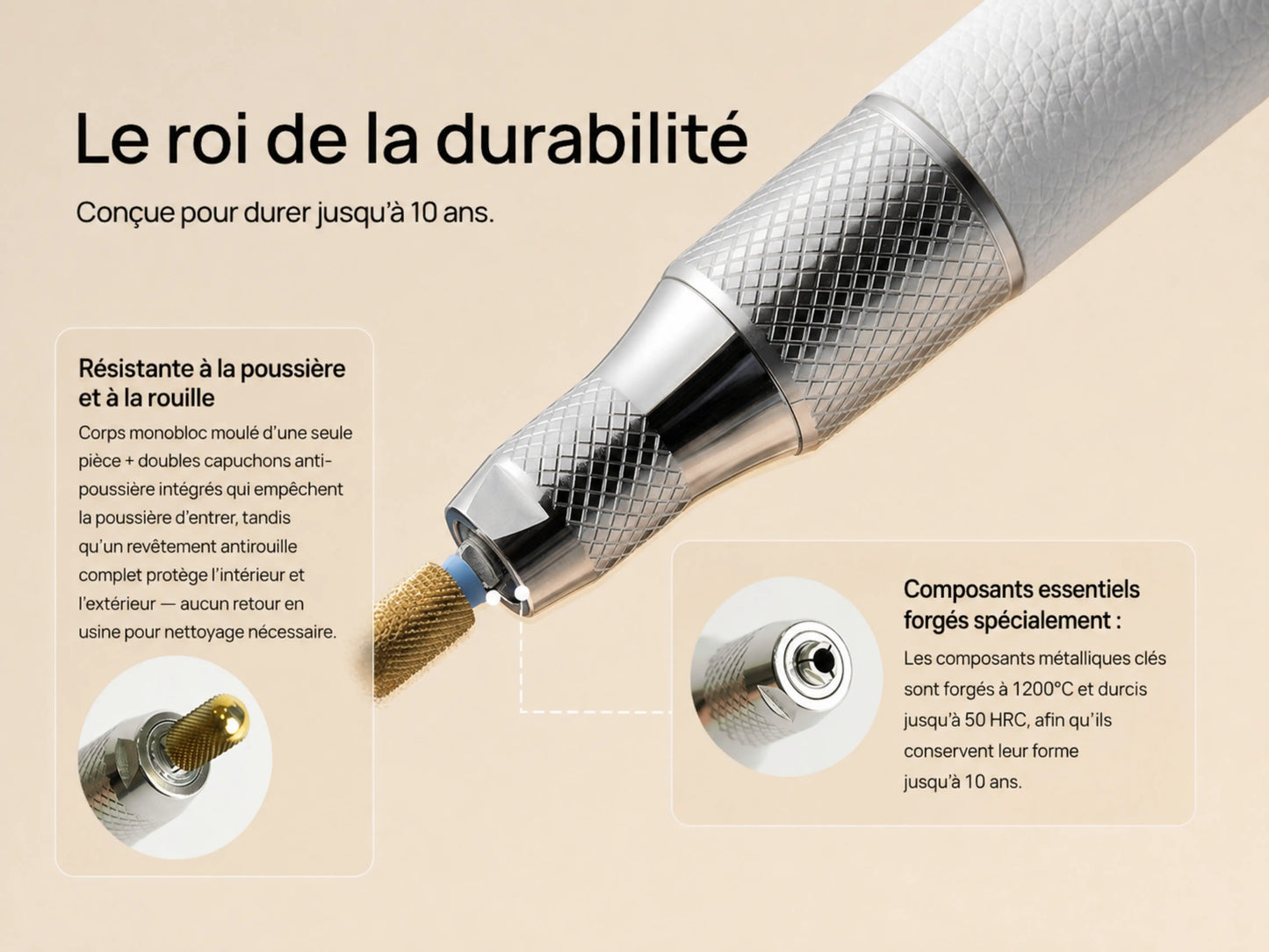 Pièce à main O Nail Pro Max 50K résistante à la poussière avec composants métalliques renforcés