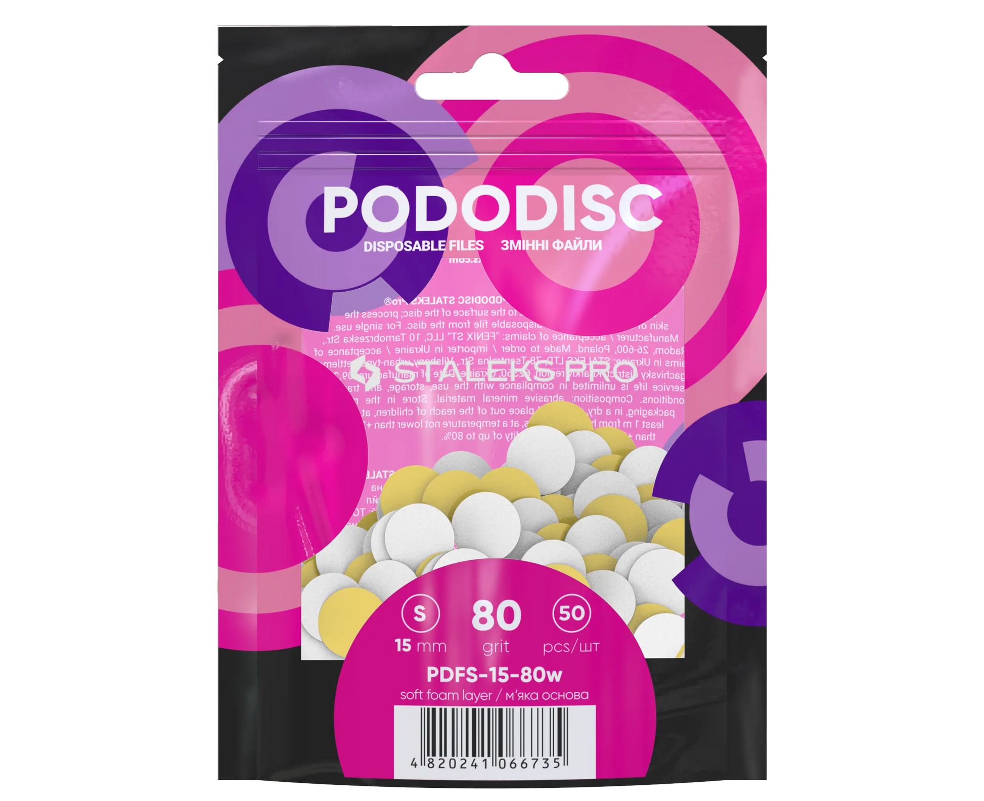 Sachet Staleks Pro « PodoDisc » 50 pcs, grain 80, taille S 15 mm.