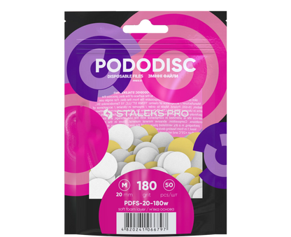 Sachet Staleks Pro de 50 recharges PODODISC M 20 mm grain 180 avec base mousse (Expert).