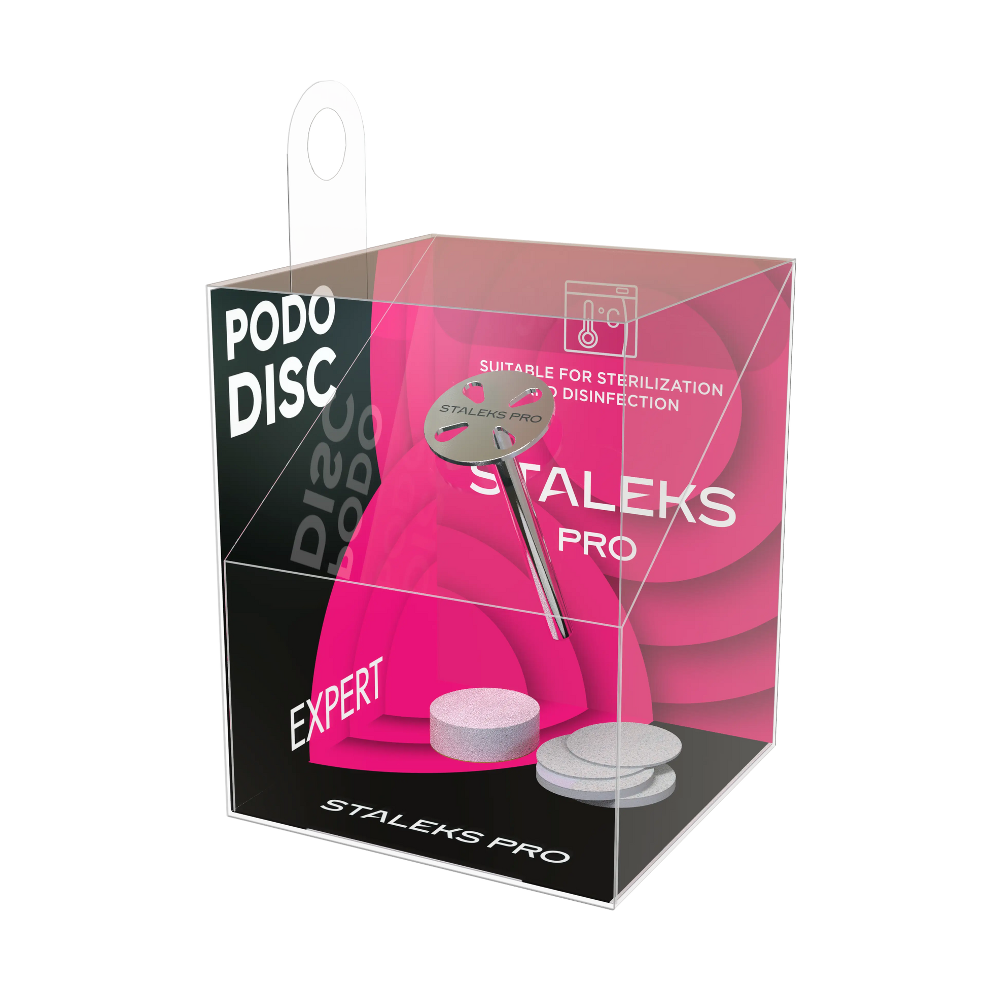 Boîte du set Staleks Pro PODODISC Expert contenant un disque XS 10 mm et recharges.
