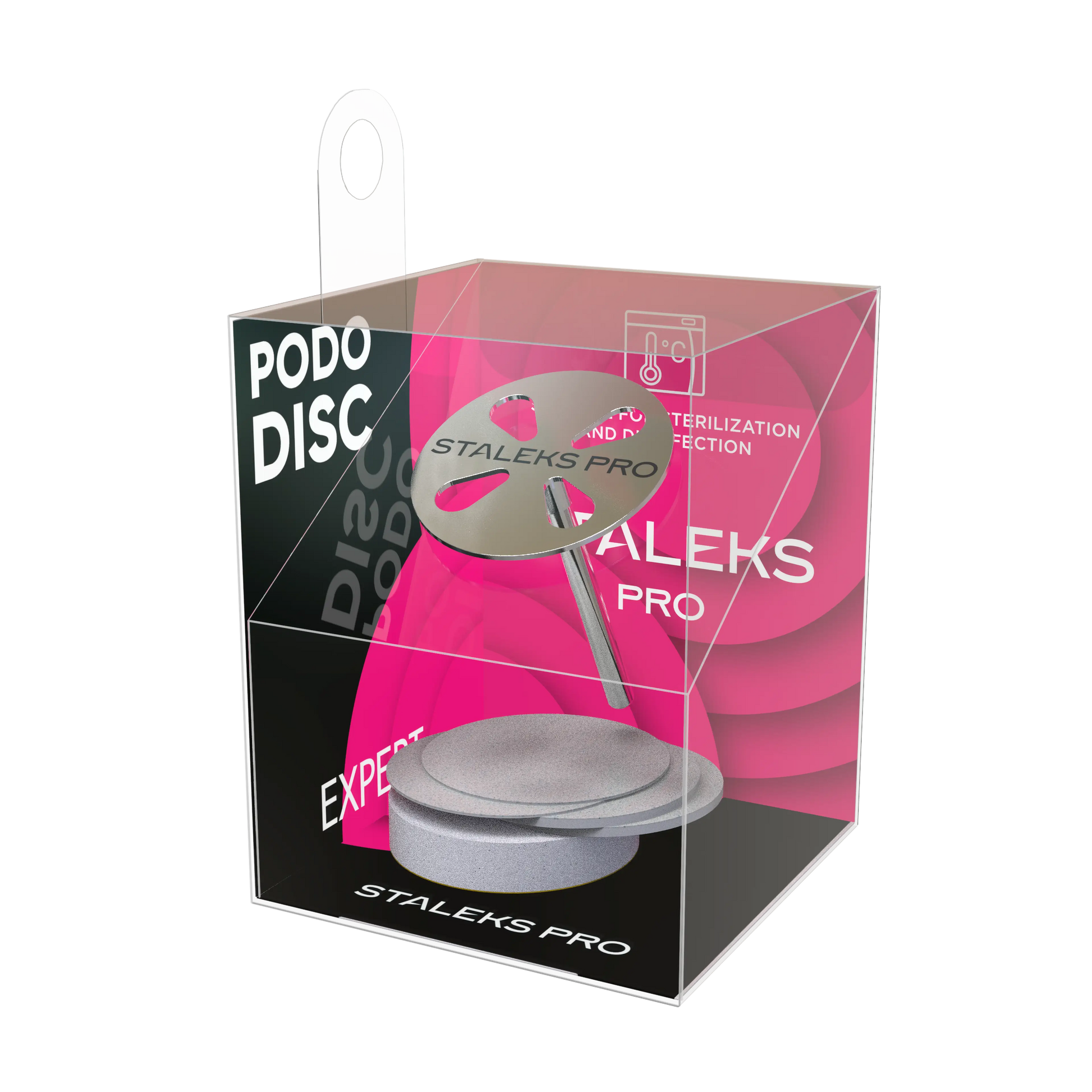 Boîte du set Staleks Pro PODODISC Expert contenant un disque M 20 mm et recharges.