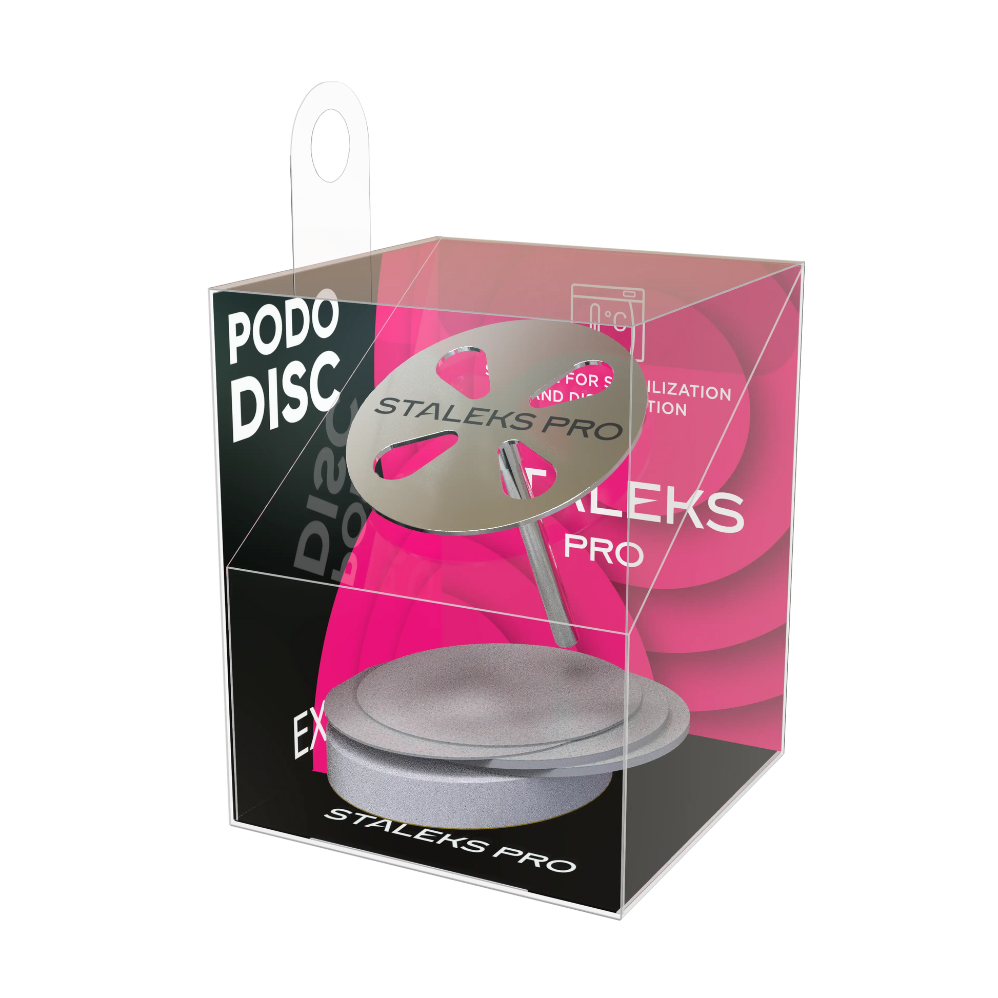 Boîte du set Staleks Pro PODODISC Expert contenant un disque L 25 mm et recharges.