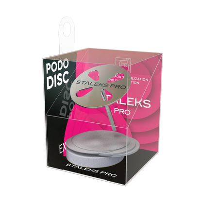 Boîte du set Staleks Pro PODODISC Expert contenant un disque L 25 mm et recharges.