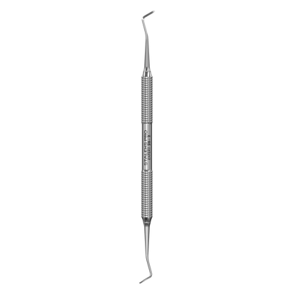 Curette pédicure double Staleks Pro Expert 20/2 en acier inox, manche rainuré antidérapant, deux embouts courbés, vue de face.