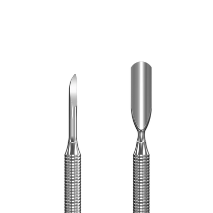 Gros plan des embouts du pusher Expert 30/6 : nail cleaner fin et pusher arrondi large.