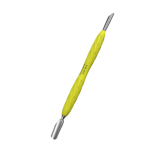 Vue en perspective de l'outil UNIQ 10 | 2, montrant le design ergonomique du manche "Gummy" et les finitions métalliques brillantes des embouts de travail.