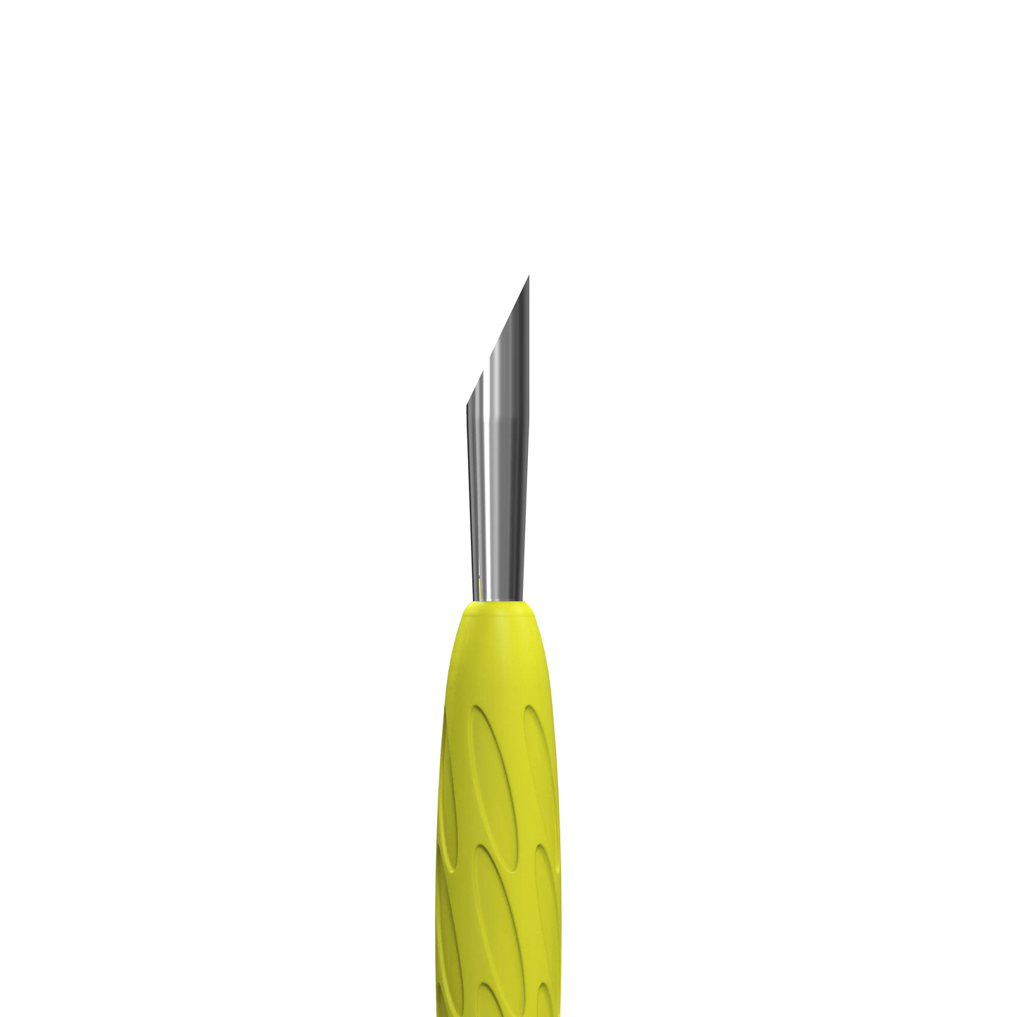 Gros plan sur le poussoir biseauté Staleks Pro UNIQ 11 Type 2 Gummy jaune pour repousser les cuticules adhérentes