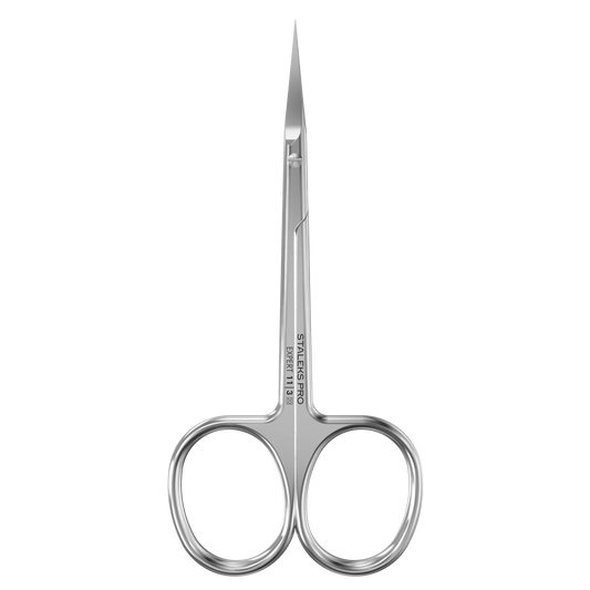 Ciseaux cuticules gaucher STALEKS Expert 11 SE-11/3, vue de face, lames courbées 25 mm.