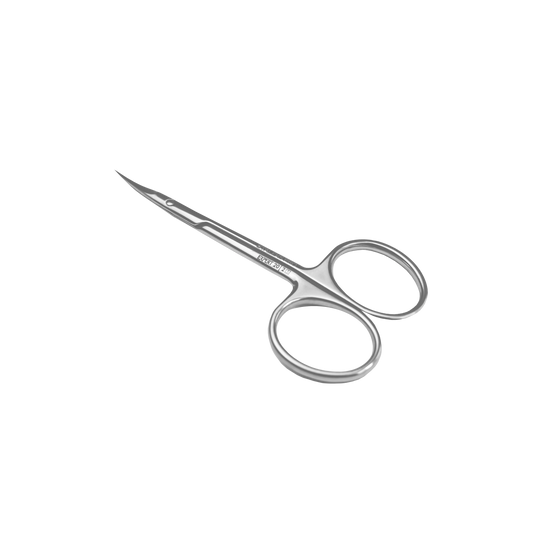 Ciseaux cuticules SE-20/2 en perspective, anneaux ergonomiques et lames fines.