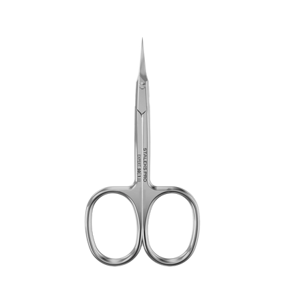 Ciseaux cuticules STALEKS Expert 50/1, vue de face, poignées droites S et lames courbées 18 mm en acier inox.