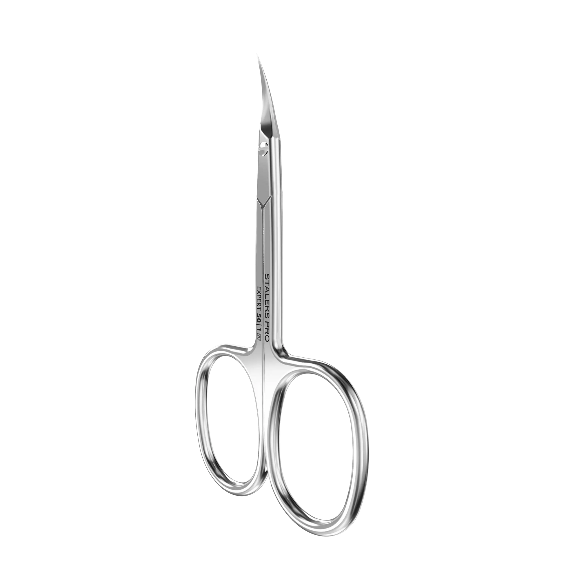 Vue 3/4 des ciseaux STALEKS Expert 50/1, poignées droites courtes S pour travail de précision.