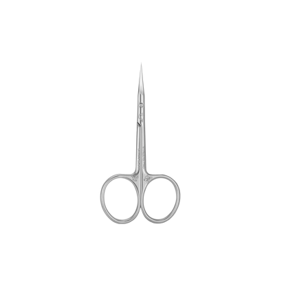 Ciseaux à cuticules Staleks SX-22/2m vue de face, lames courbées et gravure Magnolia sur acier inoxydable poli.