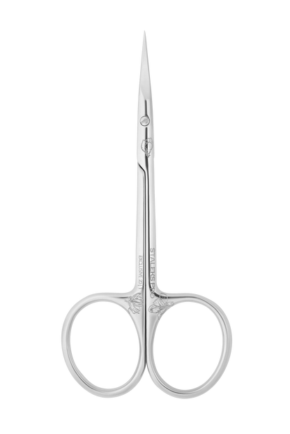 Ciseaux à cuticules Staleks SX-23/1M vue de face, manches longs et anneaux ergonomiques.