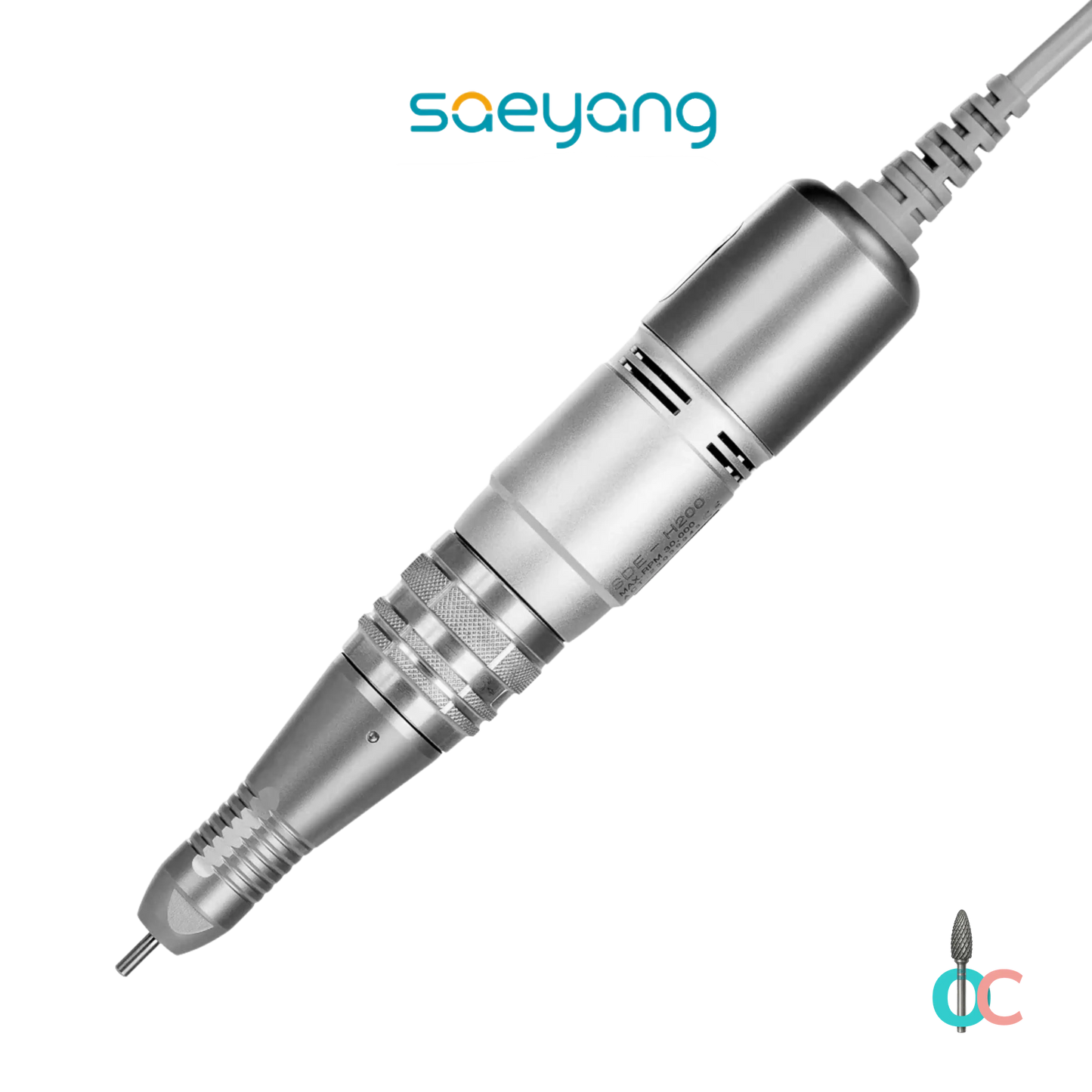 Pièce à main H200 métallique Saeyang seule avec câble, présentée en diagonale.