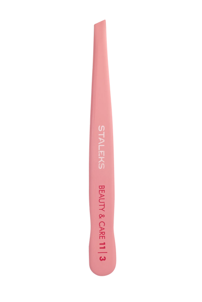 Pince à épiler Staleks TBC-11/3 vue complète, finition rose brillante.
