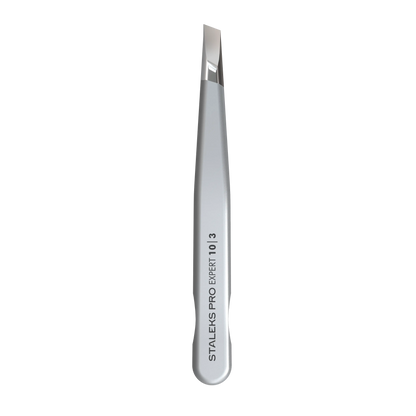 Pince à épiler Staleks Expert 10/3 vue complète, mors larges biseautés, finition satinée mate.