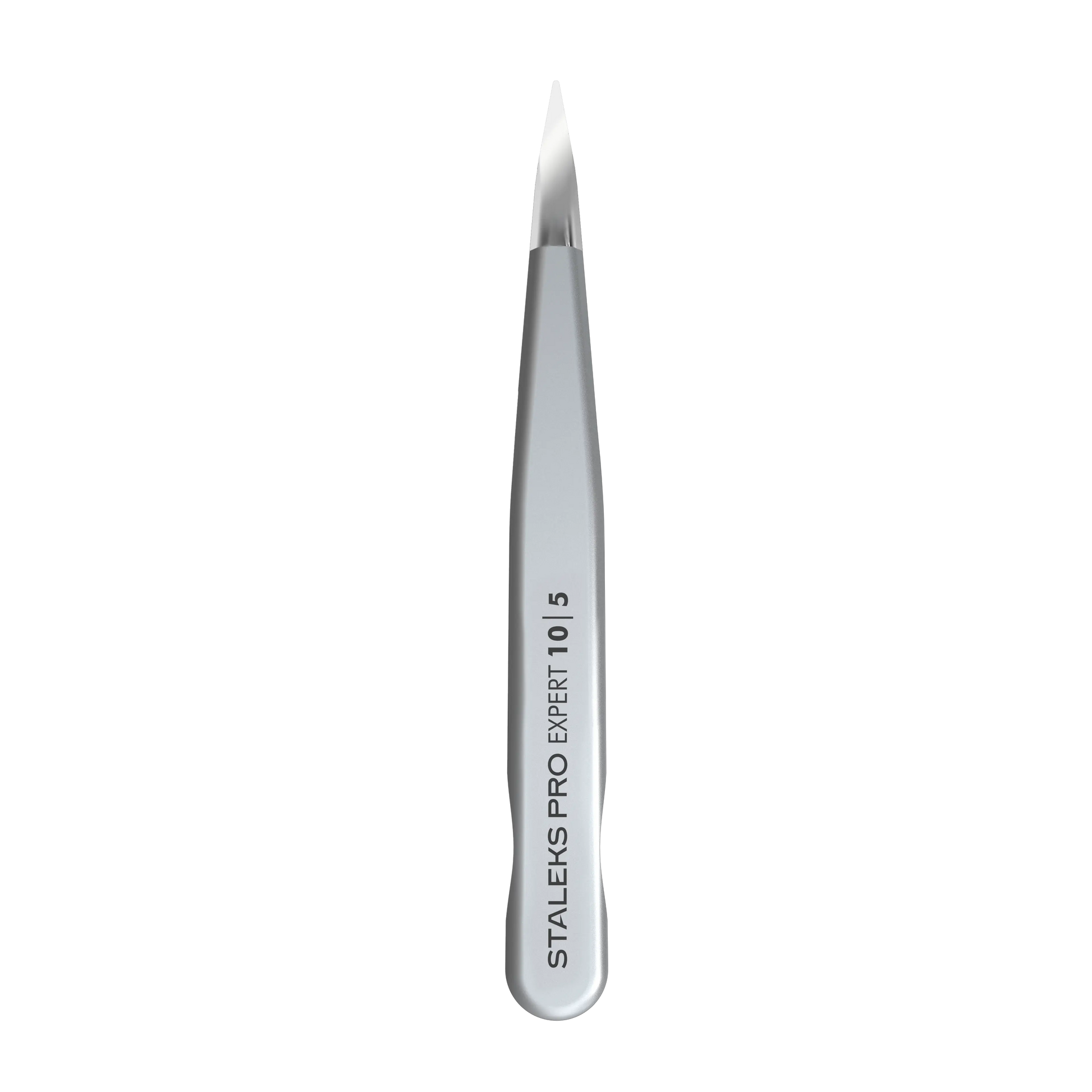Pince à épiler Staleks Expert 10/5 vue complète, mors pointus, finition mate.