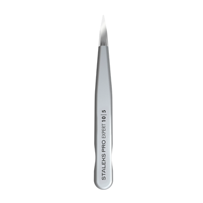 Pince à épiler Staleks Expert 10/5 vue complète, mors pointus, finition mate.