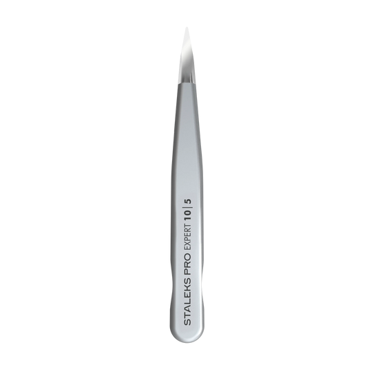 Pince à épiler Staleks Expert 10/5 vue complète, mors pointus, finition mate.