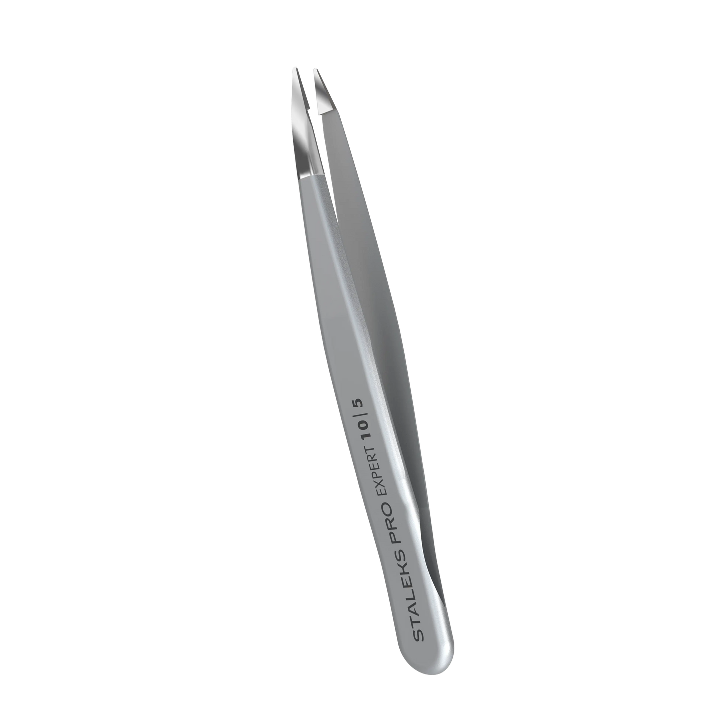 Vue oblique de la pince à épiler TE-10/5 mettant en valeur le profil ergonomique.