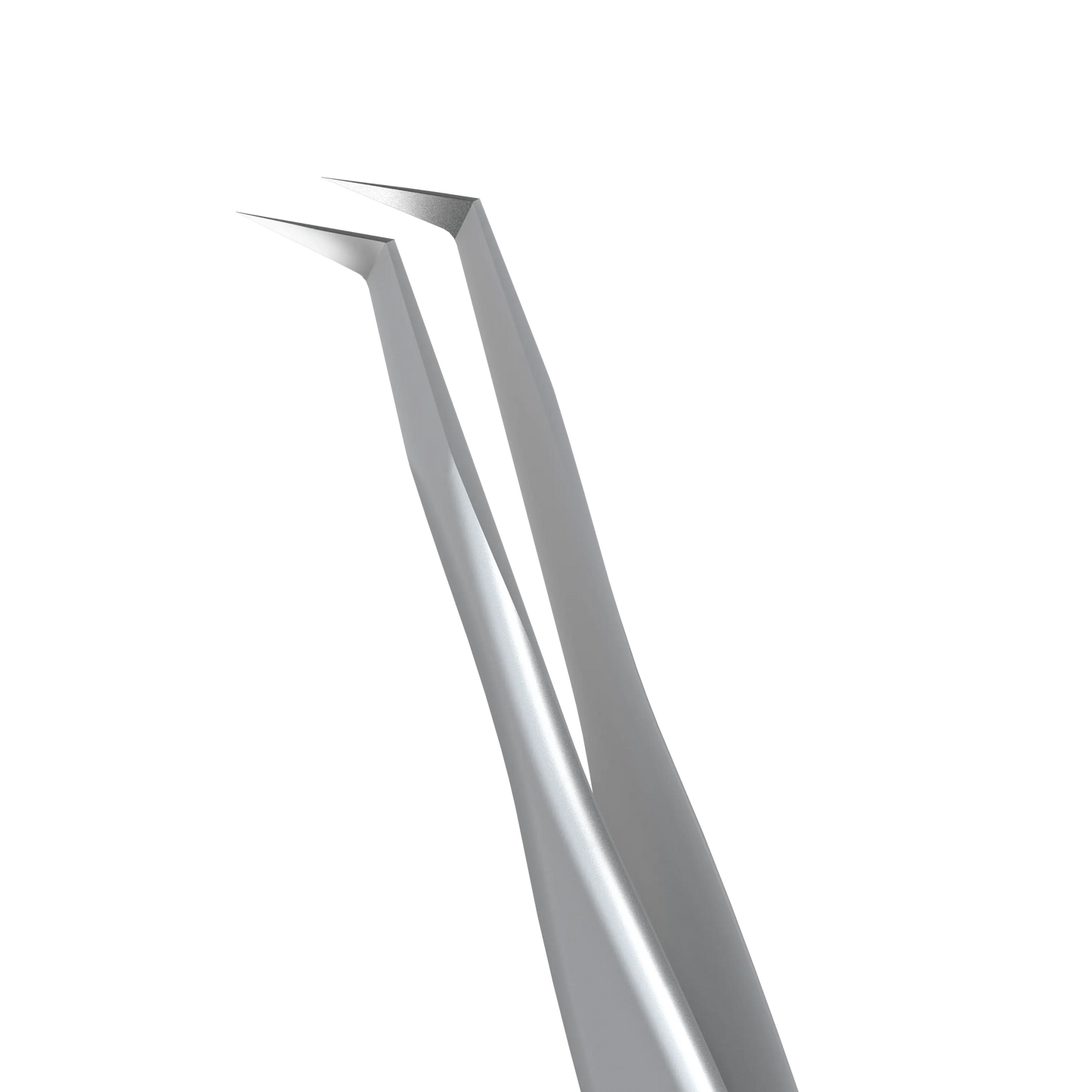 Macro des mors alignés et affûtés de la pince L 70°, détail de précision pour la prise des cils.