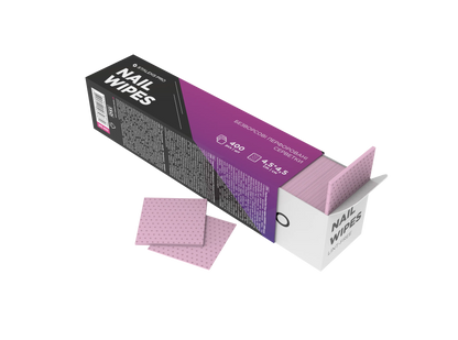 Boîte Staleks Pro de 400 cotons non pelucheux 4,5×4,5 cm, couleur rose, vue 3/4 avec lingettes sorties.