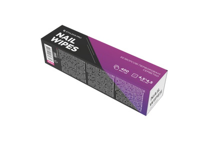 Emballage fermé « NAIL WIPES » Staleks Pro, mention 400 pcs et format 4,5×4,5 cm.