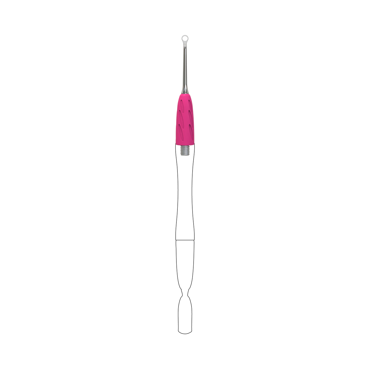 Embout pusher « anneau » UNIQ Combo WPPQ-11 Staleks Pro, vue d’ensemble, manchon silicone rose et tige acier, fond noir.