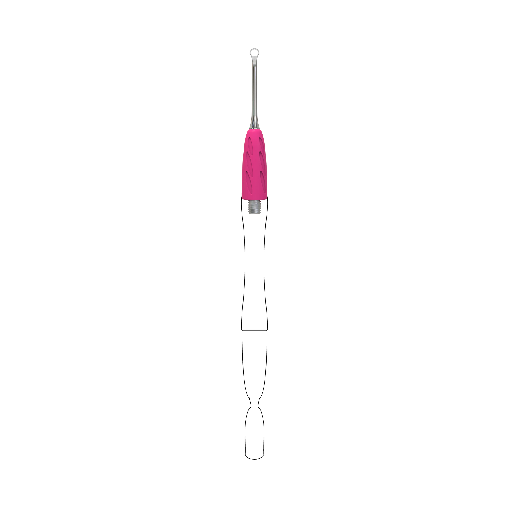 Embout pusher « anneau » UNIQ Combo WPPQ-11 Staleks Pro, vue d’ensemble, manchon silicone rose et tige acier, fond noir.
